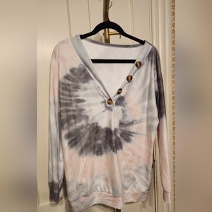 Tie Dye Womens Top NWPT Sz XL Gray Pink White